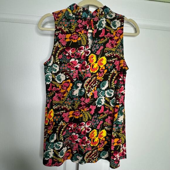 LOFT Multicolor Floral Sleeveless Blouse Chiffon Front Knit Back High Neck XS - Picture 2 of 9